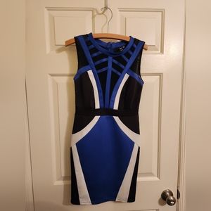 Windsor body con black and blue with mesh dress